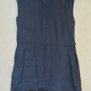 James Perse Women's Size 3 (L) Navy Blue 100% Linen Drawstring Waist Dress